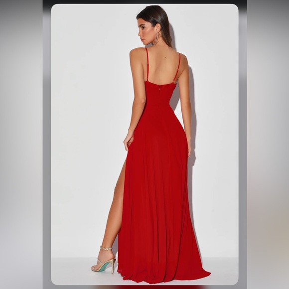 NWT - XS - Lulu’s Cause for Commotion Red Pleated Bustier Maxi Dress - Picture 7 of 7